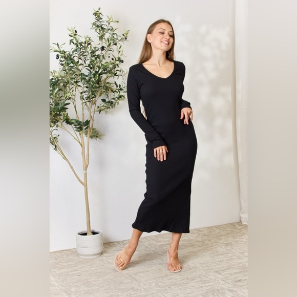 Culture Code Ribbed Long Sleeve Midi Slit Dress - Picture 7 of 13
